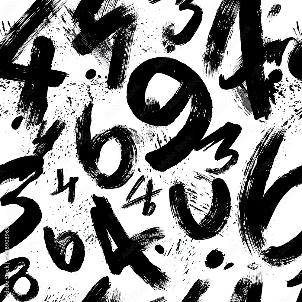 Abstract black paint brushstroke numbers pattern Abstract black paint brushstroke numbers pattern