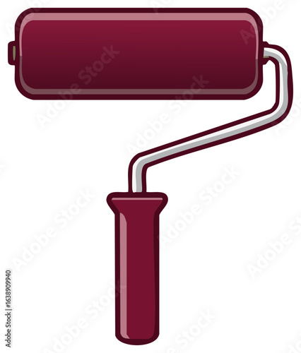 Painting tools featuring a paint roller with dark red and gray details for interior and home design projects