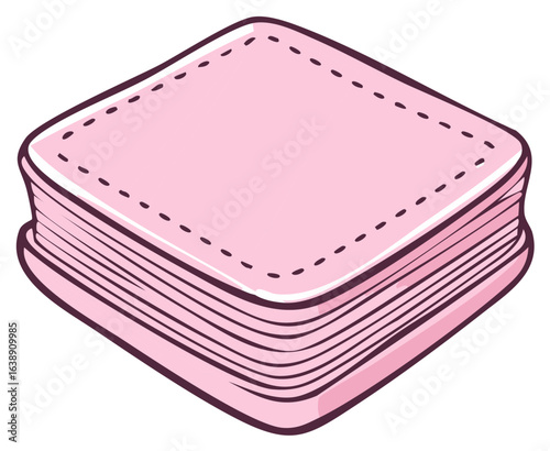 Quilted stack of pink fabric patches or paper napkins cartoon illustration.