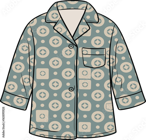 Cute and cozy pajamas with a retro-inspired geometric pattern, perfect for a comfortable night's sleep or lounging at home.