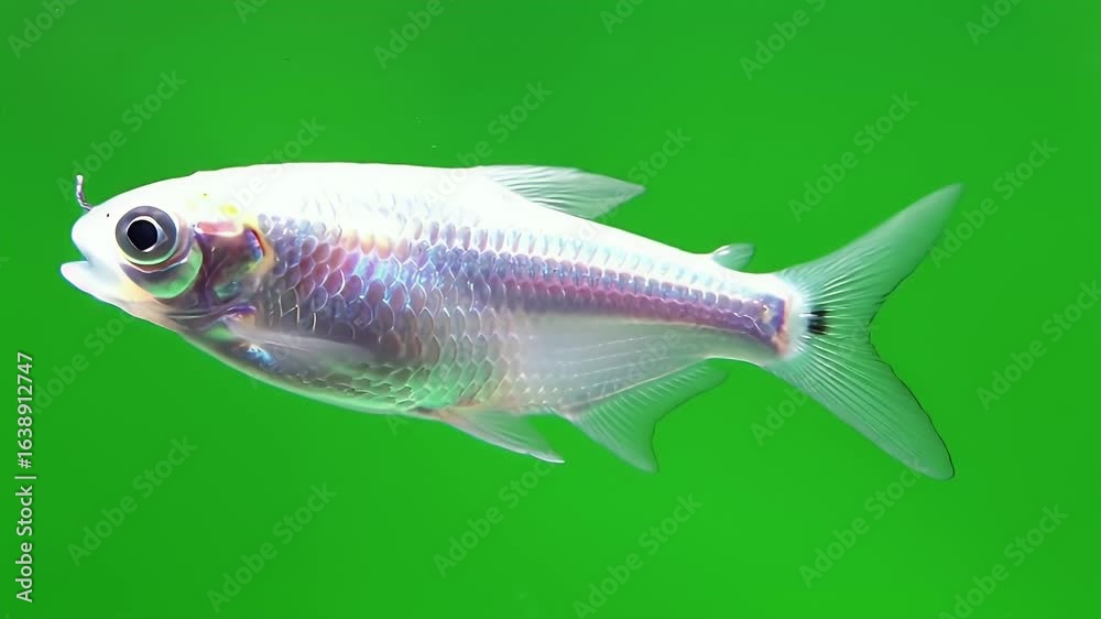 Close-up of Iridescent Silvery Fish with Fishing Hook in Mouth, Isolated on a Vibrant Green Background Close-up of Iridescent Silvery Fish with Fishing Hook in Mouth, Isolated on a Vibrant Green Background