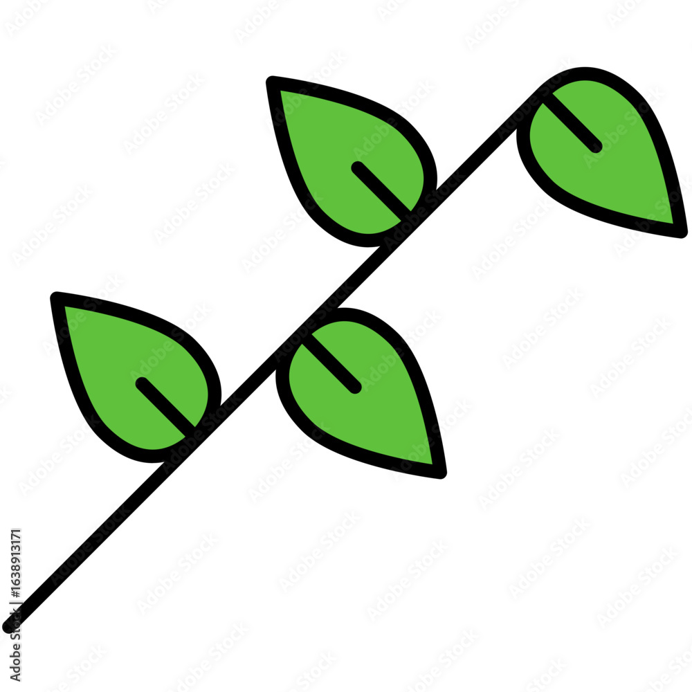 Obraz premium Minimalist Diagonal Plant Stem with Four Green Leaves Symbolizing Growth and Nature