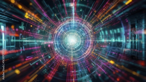 Wallpaper Mural Futuristic Data Flow: Abstract Digital Tunnel with Glowing Light and Lines Torontodigital.ca