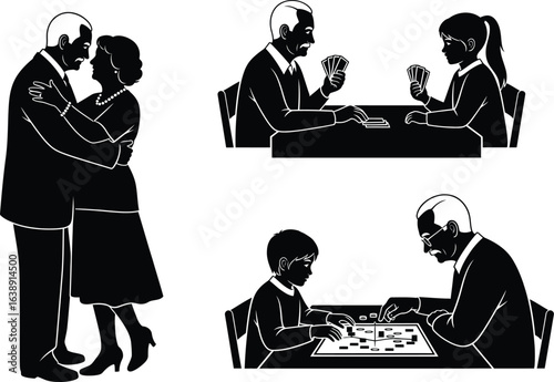 Grandparents day vector art of a silhouette illustration showcasing the beautiful bond between grandparents and grandchildren, isolated on white background vector bundle