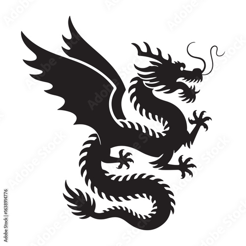 Wallpaper Mural Powerful black silhouette of a dragon with wings spread wide Torontodigital.ca