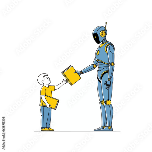 Robot Giving Book to Child – Education, Technology, and Future Learning Concept Vector