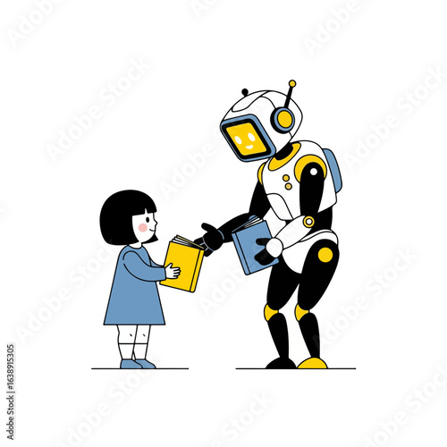 Robot Giving Book to Child – Education, Technology, and Future Learning Concept Vector