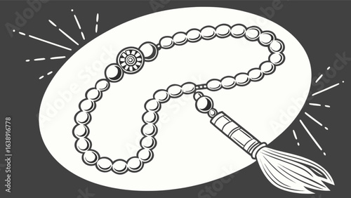 Islamic prayer beads tasbih isolated on white background, a traditional muslim accessory for dhikr and spiritual reflection in elegant vintage style