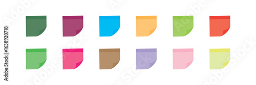 Multicolor post it notes isolated on white background. Colored sticky note set. Vector realistic illustration. Sticky note collection with curled corners and shadows.