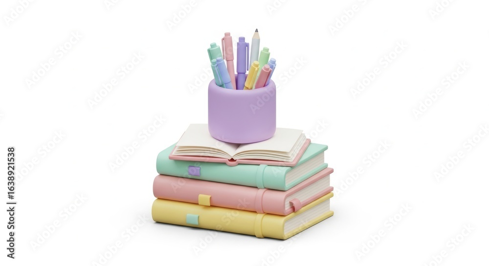 Fototapeta premium Pastel cup with pencils and books