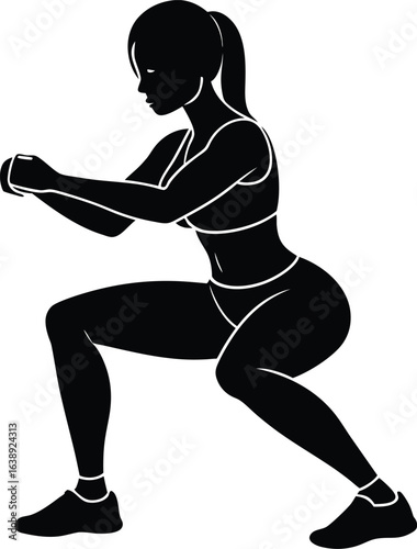 fitness woman doing pistol squats on white backgro.eps