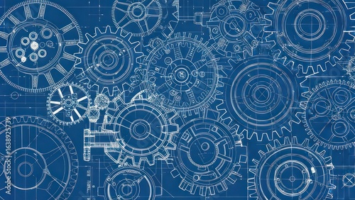 Detailed Engineering Blueprint of a Complex Industrial Gearwork Mechanism