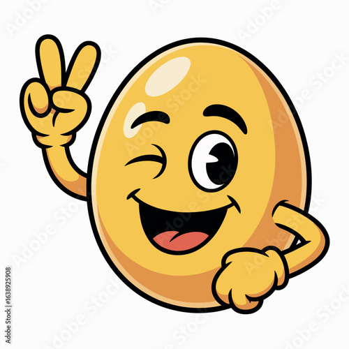 Happy egg character winking and showing peace sign
