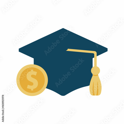 Graduation cap and coin symbolizing education costs and financial aid