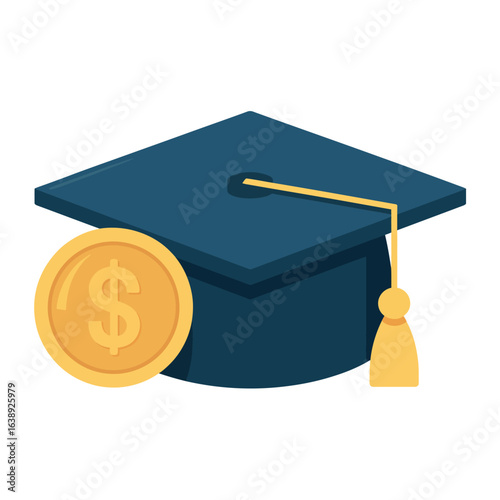 Graduation cap and coin representing education costs and financial aid