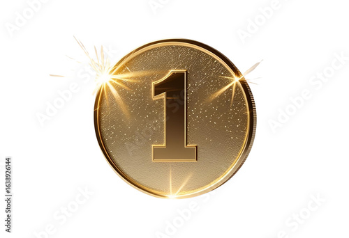 Golden Number One Coin with Sparkling Shiny Metallic Finish