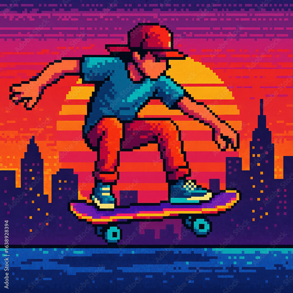 Obraz premium Skate Videojuego Retro 16 Bits