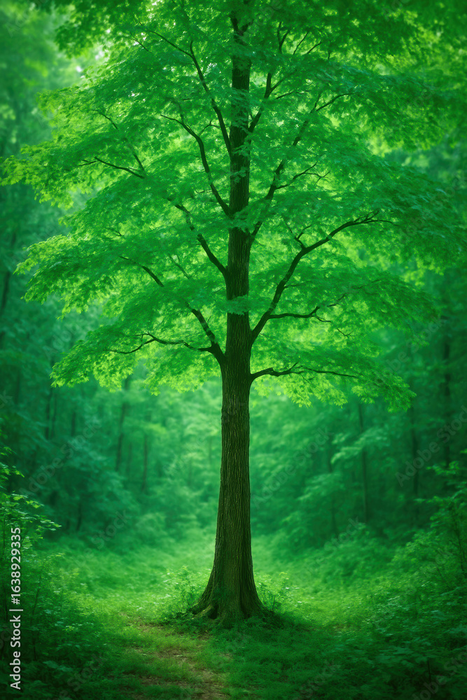 Naklejka premium Green tree and forest nature create a calm and vibrant environment full growth and life