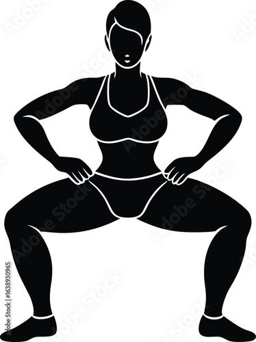 fitness woman doing sumo squats on white backgroun.eps