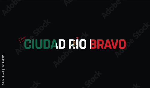 I Love Ciudad Rio Bravo, Typographic Design of I Love Ciudad Rio Bravo on a black background, Flag Typography of Ciudad Rio Bravo with heart, Vector design of I Love Mexico
