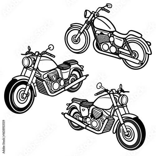 Set of classic cruiser motorcycles, vector illustration collection