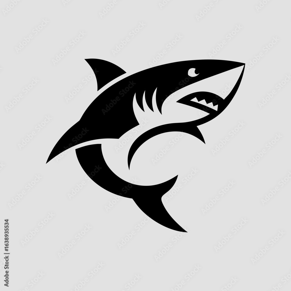 Obraz premium Black silhouette of a shark fish predator in ocean sea marine wildlife showing danger and power illustration.