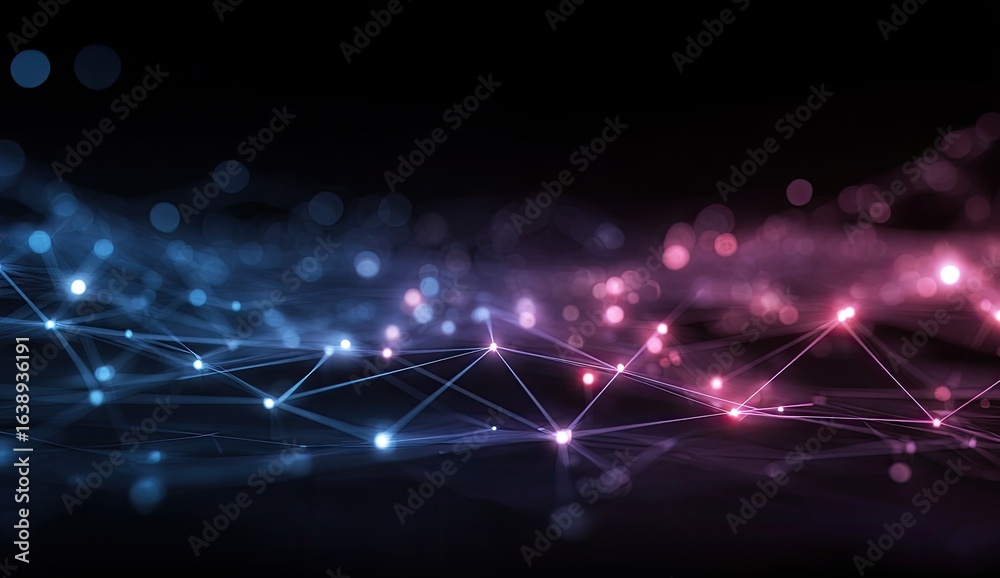 Obraz premium Global network connection, digital data flow, dark background, abstract technology concept, website banner