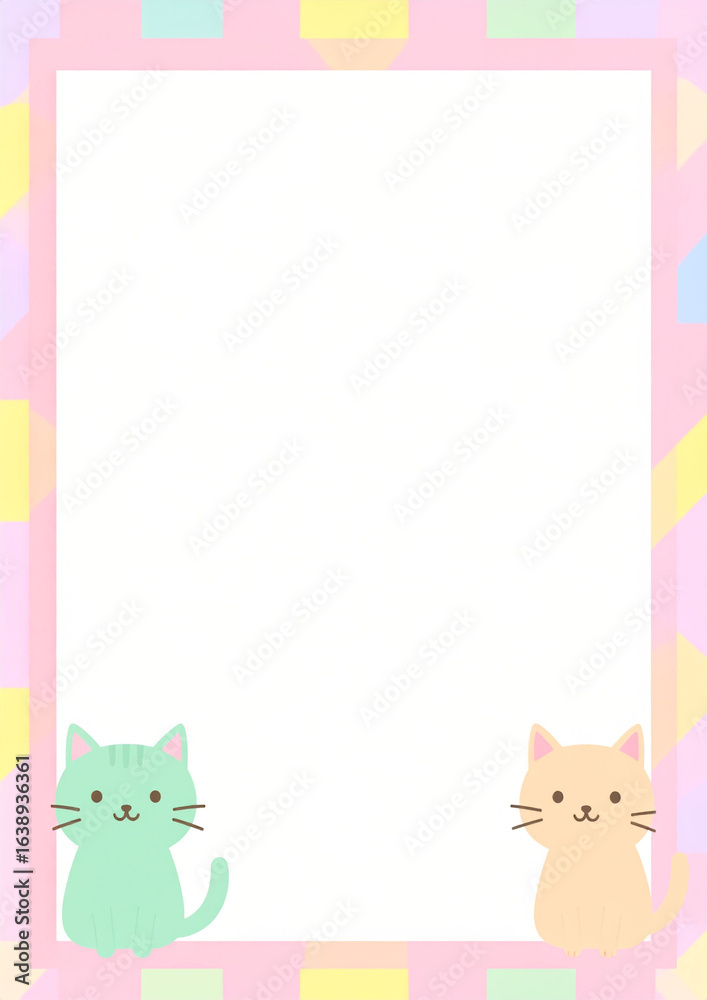 A4-sized paper templates with adorable cartoon cat designs. Each page features a different layout with soft pastel colors, cute illustrations of cats, and playful borders, perfect for children's A4-sized paper templates with adorable cartoon cat designs. Each page features a different layout with soft pastel colors, cute illustrations of cats, and playful borders, perfect for children's