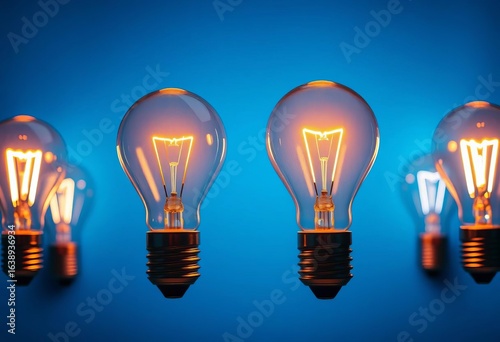 Glowing light bulbs illuminate ideas on a blue backdrop,   growth,   progress