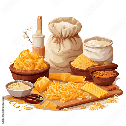 Variety of Pasta and Flour