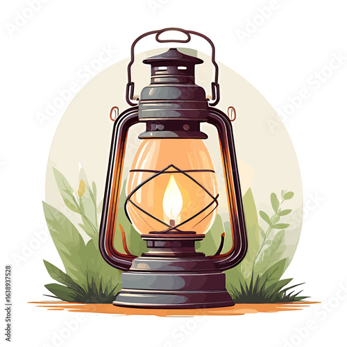 Vintage Lantern With Glowing Flame