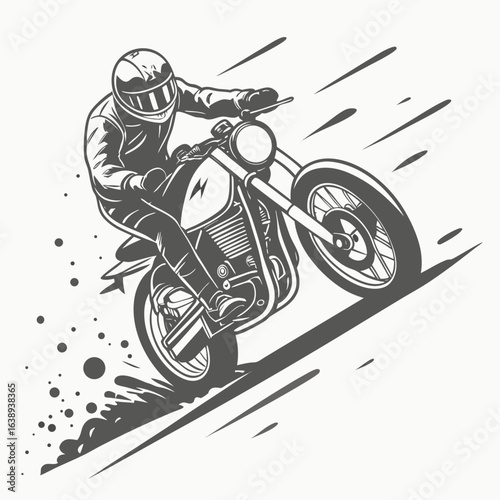 Motorcycle Wheelie Graphic: Stylized Biker Stunt with Motion Lines.

