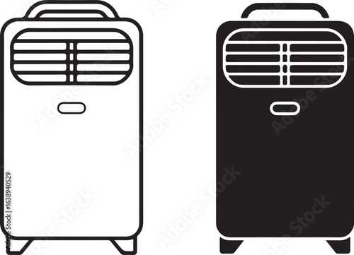 Portable Air Cooler Vector Icon: Black and White Sign Symbols for App Design