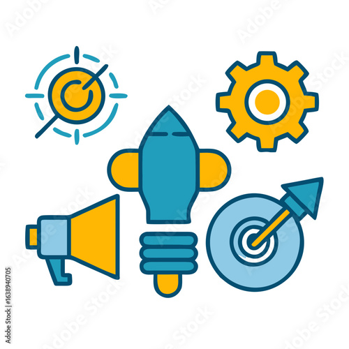 A modern flat vector startup-related icons, for business presentations, pitch decks, and web design.
