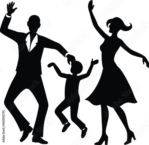 happy family dancing on white background.eps