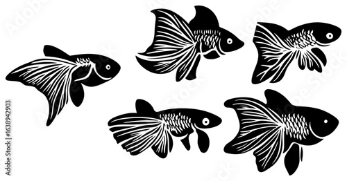 Silhouette of a Guppy Group Moving in Vibrant Synchrony