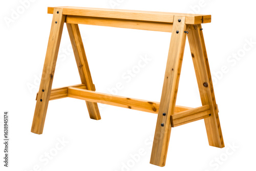 Wooden sawhorse support for construction and carpentry work isolated with transparent background