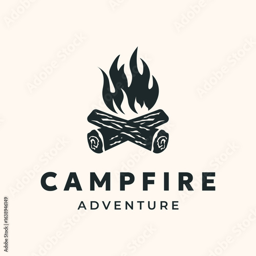 campfire adventure vintage logo vector minimalist illustration design, camp outdoor logo design