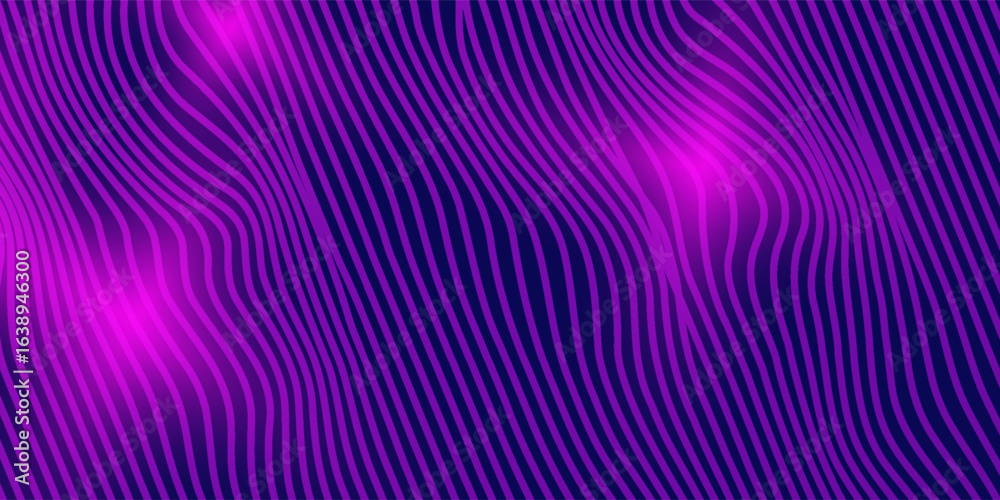 Fototapeta premium Vector smooth waves on dark background. Futuristic technology design backdrop with purple and blue gradient transition.