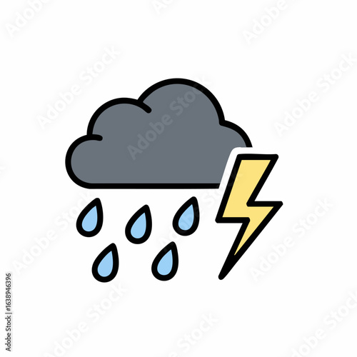 Vector Art of Dark Cloud with Rain and Lightning for Weather Blogs, Environmental Websites, Storm Awareness, and Educational Content  