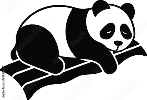 panda sleeping on bamboo raft vector on white back.eps