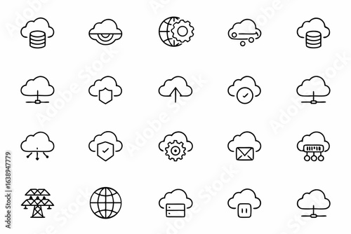 A clean vector set showcasing cloud-based and distributed computing for large datasets — ideal for SaaS companies, DevOps tools, and AI platforms