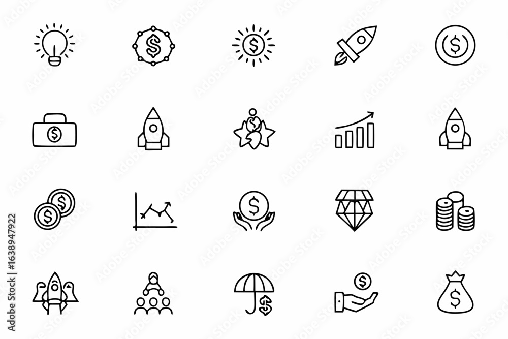 Fototapeta premium A modern pack illustrating early-stage investments and growth funding — ideal for pitch decks, startup incubators, and crowdfunding sites