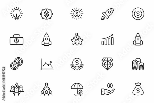 A modern pack illustrating early-stage investments and growth funding — ideal for pitch decks, startup incubators, and crowdfunding sites