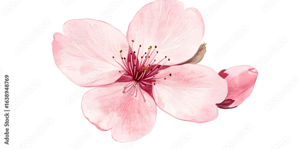 Naklejka premium Watercolor Cherry Blossom with Light Pink Petals Transparent Background
