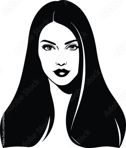 woman with long straight hair on white background.eps