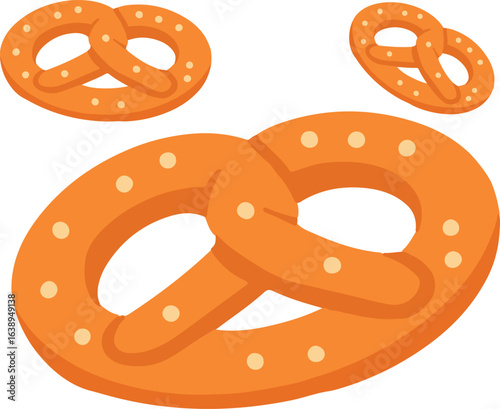 Hand drawn pretzel traditional German snack. Food Vector illustration
