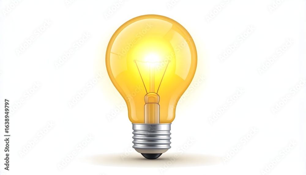 Vector illustration of a bright yellow light bulb switched on, symbolizing a brilliant idea, creative solution, energy, and inspiration. Vector illustration of a bright yellow light bulb switched on, symbolizing a brilliant idea, creative solution, energy, and inspiration.
