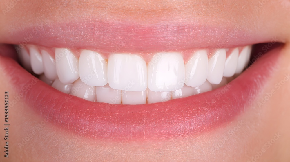 Fototapeta premium Close-up of a natural smile with perfect white teeth, highlighting dental health and confidence.