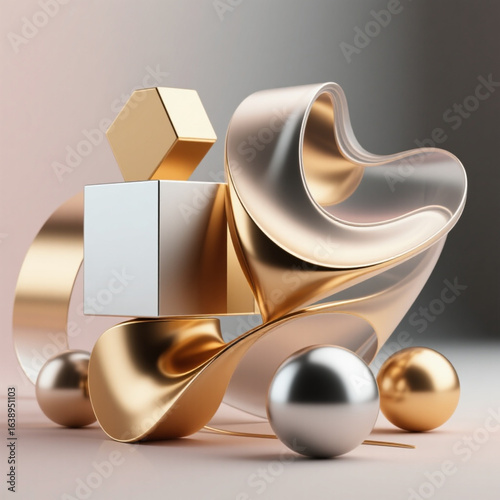 Premium abstract 3D geometric background, high resolution, photorealistic